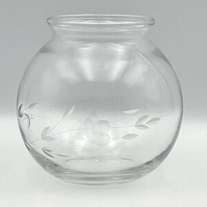 Vintage 1980s Princess House Heritage Floral Glass Jar 4" Round Bowl No Lid‎